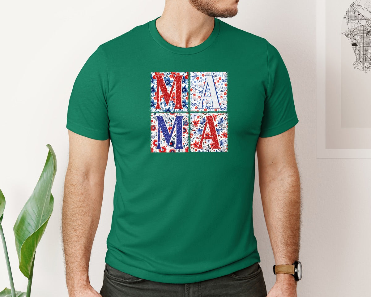 brand:Bella Canvas|color:Evergreen|4Th Of July Mama Patriotic Mom Graphic T-Shirt