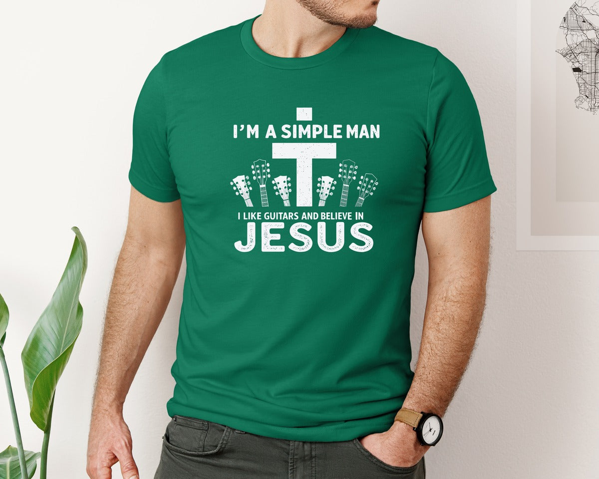 brand:Bella Canvas|color:Evergreen|Christian Guitar Im A Simple Man Graphic T-Shirt