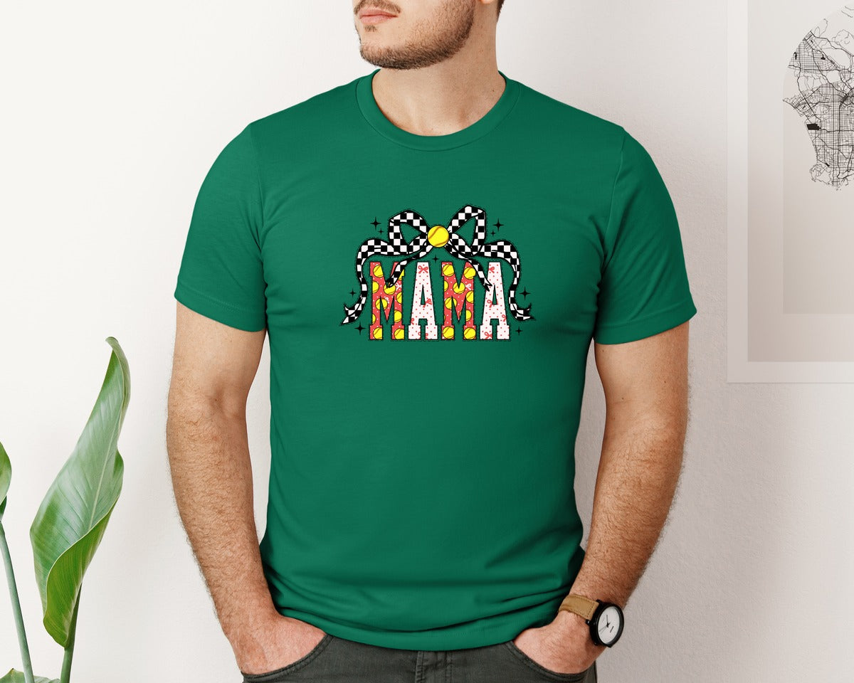 brand:Bella Canvas|color:Evergreen|Retro Softball Mama Coquette 4 Graphic T-Shirt