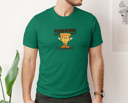 brand:Bella Canvas|color:Evergreen|Vintage Slice Pizza Cartoon Character Graphic T-Shirt