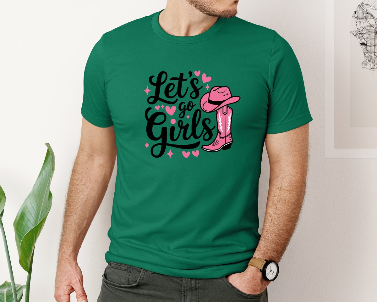 brand:Bella Canvas|color:Evergreen|Lets Go Girls Western Cowgirl Graphic T-Shirt