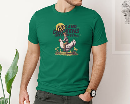 brand:Bella Canvas|color:Evergreen|Kids And Chickens Vintage Farm Graphic T-Shirt