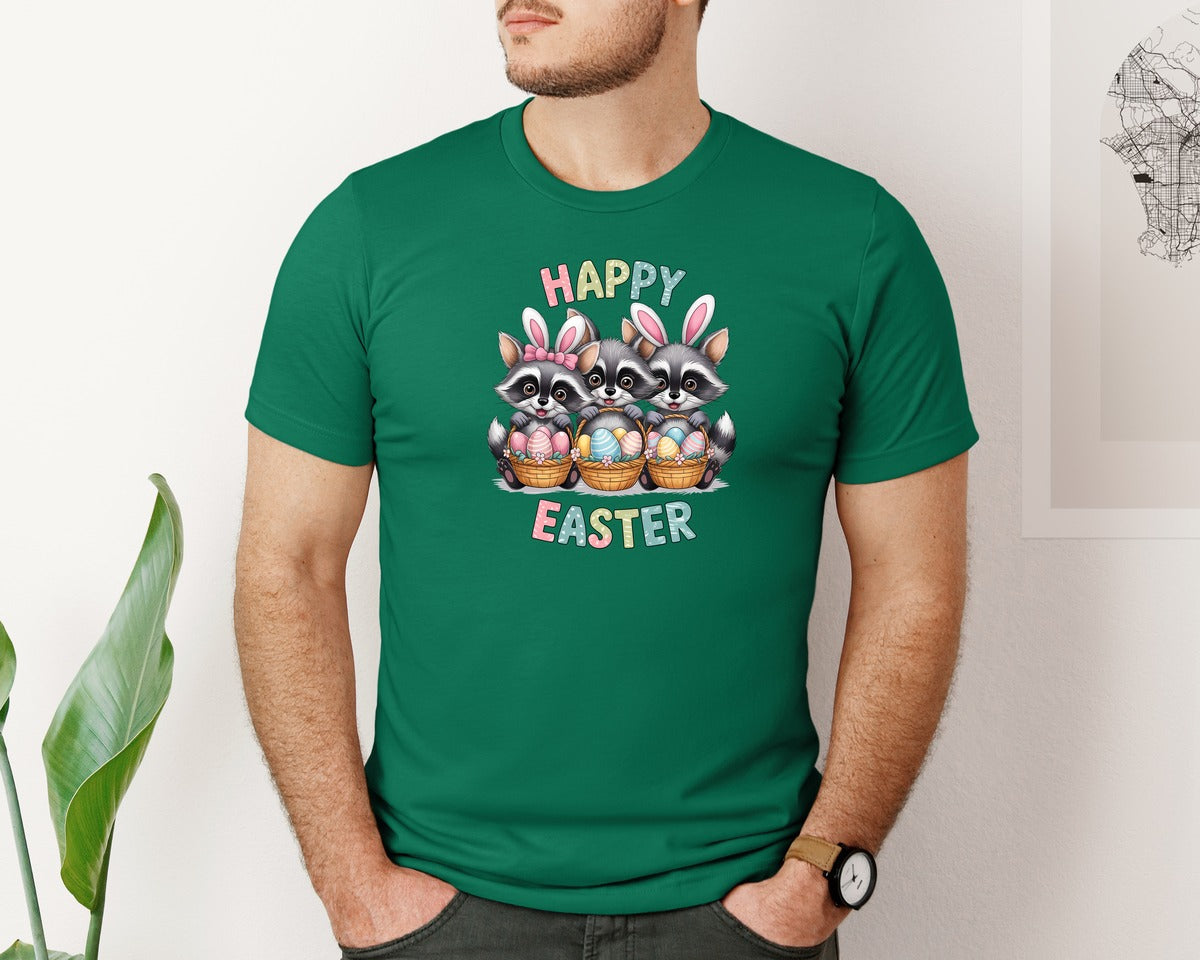 brand:Bella Canvas|color:Evergreen|Feral Easter Raccoon Graphic T-Shirt