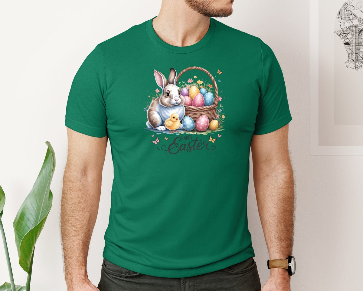 brand:Bella Canvas|color:Evergreen|Happy Easter Bunny Eggs 5 Graphic T-Shirt