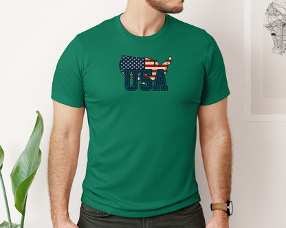 brand:Bella Canvas|color:Evergreen|America Usa Map 4Th Of July Patriotic Graphic T-Shirt
