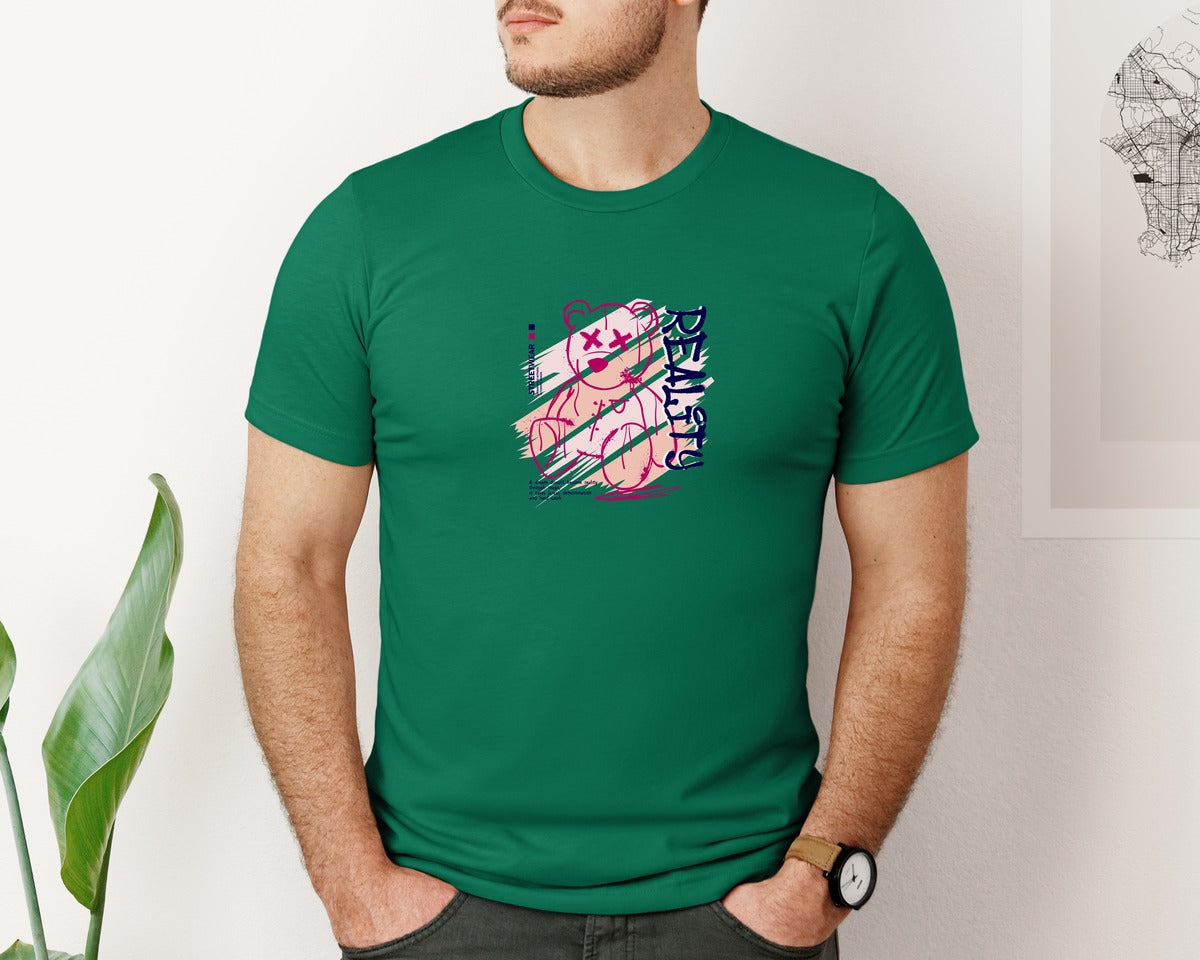 brand:Bella Canvas|color:Evergreen|Reality Graffiti Bear Doll Streetwear Graphic T-Shirt