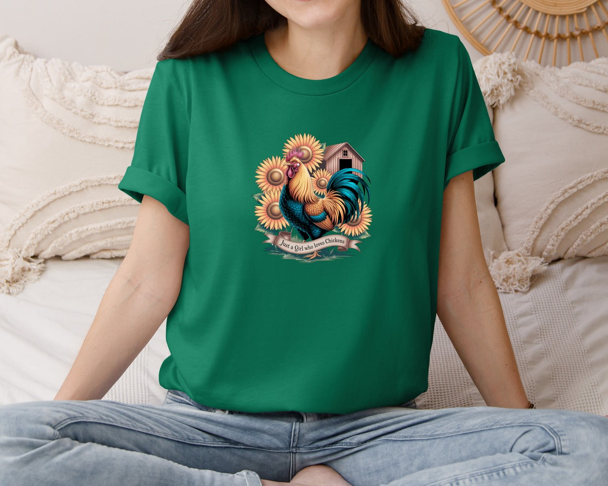 brand:Bella Canvas|color:Evergreen|Just A Girl Who Loves Chickens 10 Graphic T-Shirt