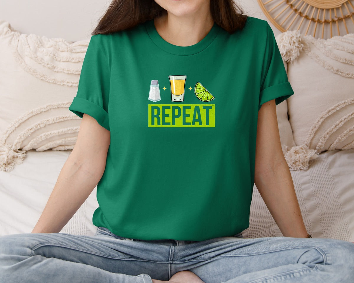 brand:Bella Canvas|color:Evergreen|Salt Tequila Lime Repeat Graphic T-Shirt