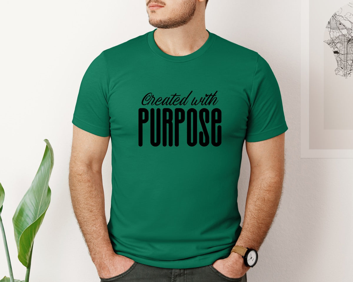 brand:Bella Canvas|color:Evergreen|Created With Purpose Sleeve Design Graphic T-Shirt