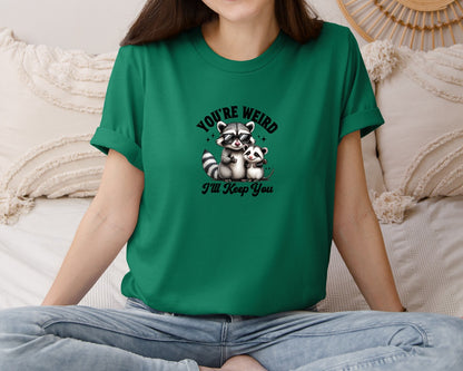 brand:Bella Canvas|color:Evergreen|Funny Sarcastic Raccoon Possum Weird Graphic T-Shirt