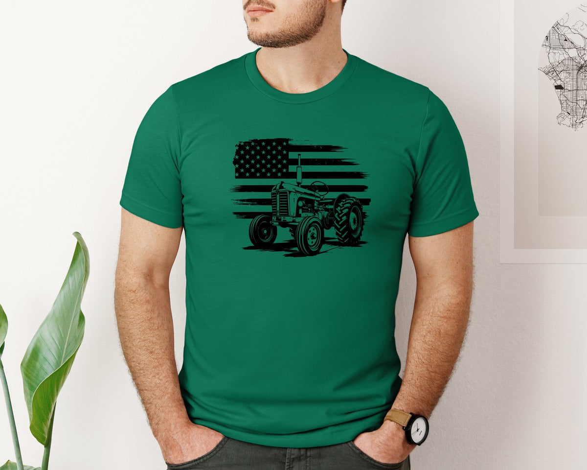 brand:Bella Canvas|color:Evergreen|Tractor Flag Vector T Shirt Design Graphic T-Shirt