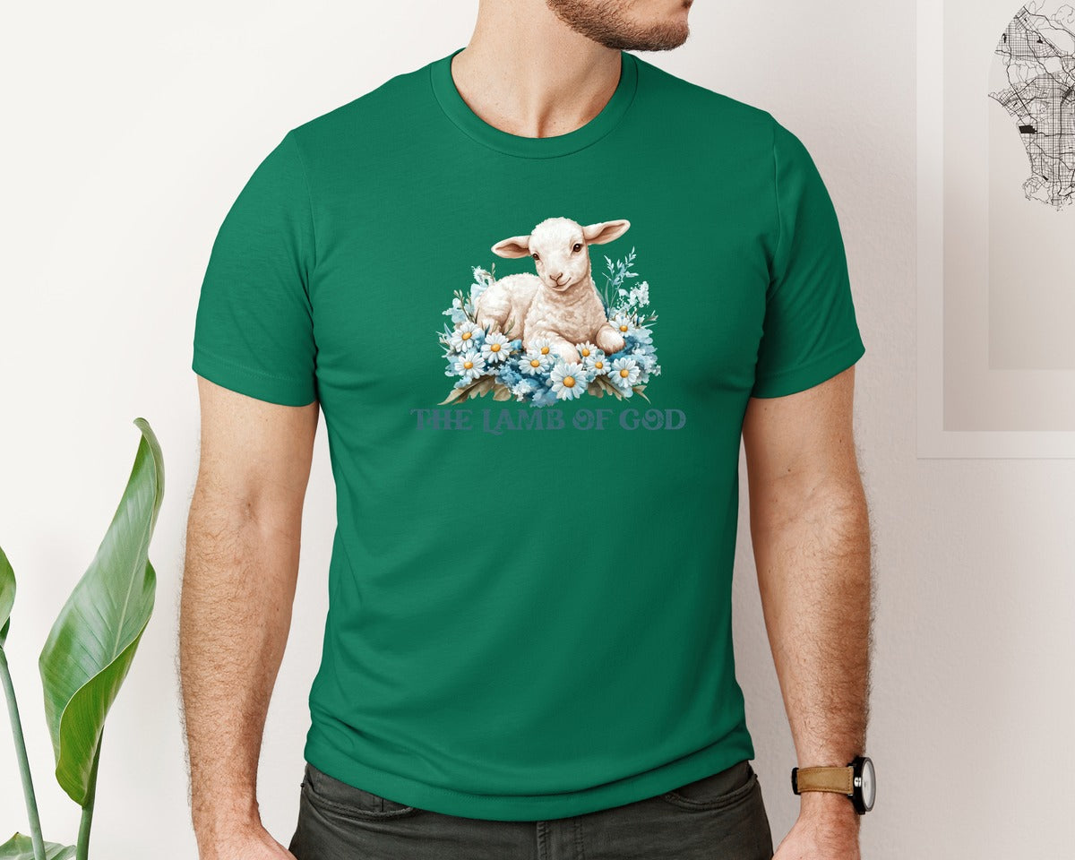 brand:Bella Canvas|color:Evergreen|Easter Lamb Of God Christian Graphic T-Shirt