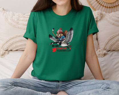 brand:Bella Canvas|color:Evergreen|We Are Canada Elbows Up 2 Graphic T-Shirt
