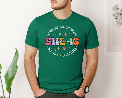 brand:Bella Canvas|color:Evergreen|She Is Mom Happy Mama Mothers Day Graphic T-Shirt