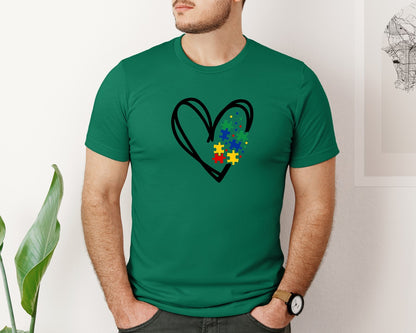 brand:Bella Canvas|color:Evergreen|Autism Heart Autism Puzzle Graphic T-Shirt