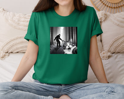 brand:Bella Canvas|color:Evergreen|Cat Selfie With Sasquatch Graphic T-Shirt