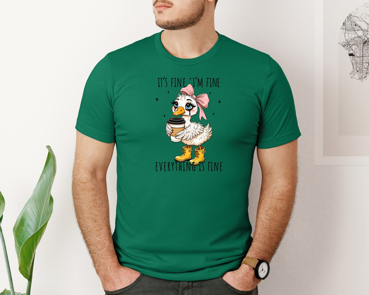 brand:Bella Canvas|color:Evergreen|Funny Goose Its Fine Everything Is Fine Graphic T-Shirt