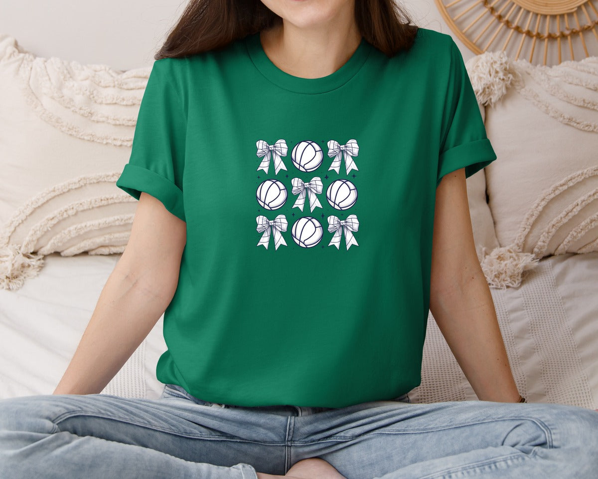 brand:Bella Canvas|color:Evergreen|Volleyball Bow Volleyball Mama Graphic T-Shirt