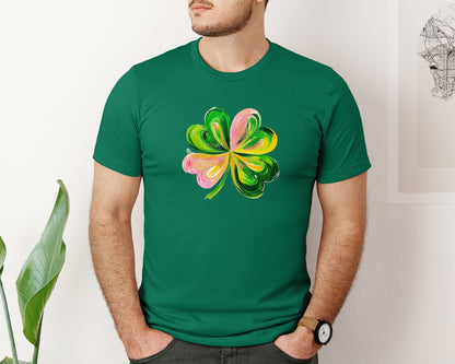 brand:Bella Canvas|color:Evergreen|Brushstroke Shamrock Graphic T-Shirt