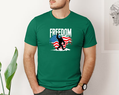 brand:Bella Canvas|color:Evergreen|Freedom Bigfoot Usa Flag 4Th Of July Graphic T-Shirt