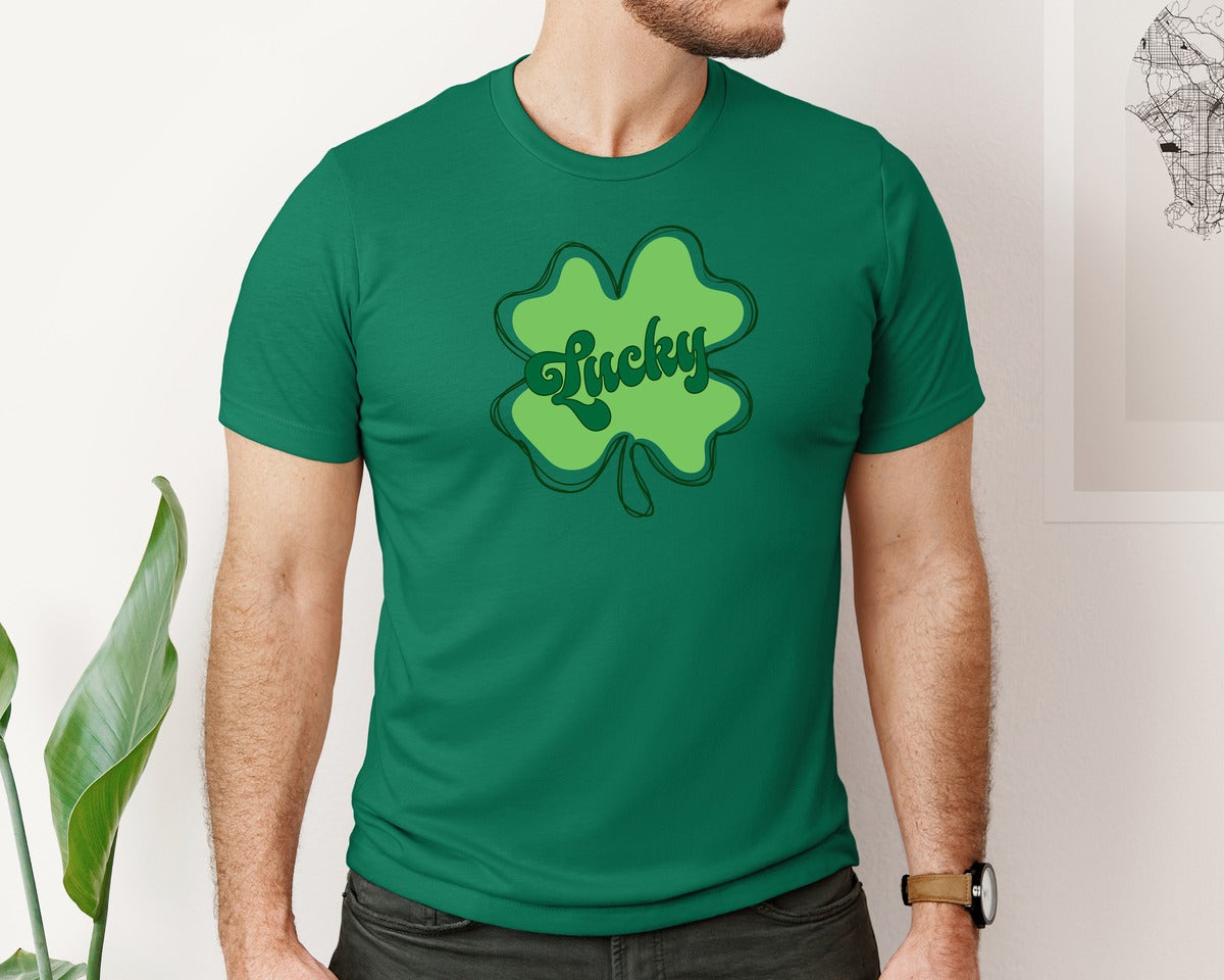 brand:Bella Canvas|color:Evergreen|Lucky St Patricks Day Clover 2 Graphic T-Shirt