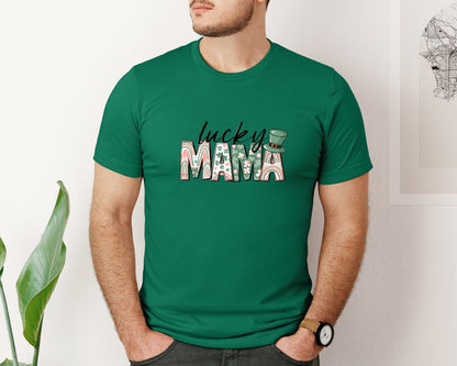 brand:Bella Canvas|color:Evergreen|Lucky Mama St Patricks Day 12 Graphic T-Shirt