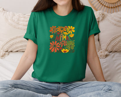 brand:Bella Canvas|color:Evergreen|Retro Floral Mama Boho Mothers Day 3 Graphic T-Shirt