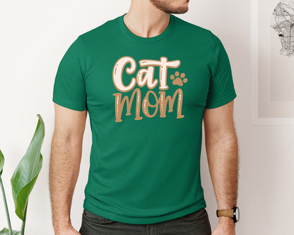 brand:Bella Canvas|color:Evergreen|Cat Mom Cute Crazy Cat Lady Quote Graphic T-Shirt