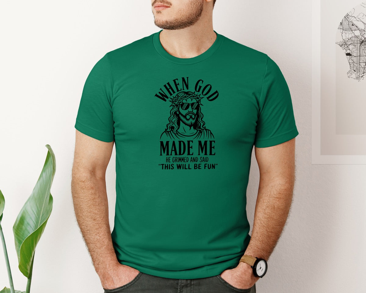brand:Bella Canvas|color:Evergreen|God Humor Christian Faith Graphic T-Shirt