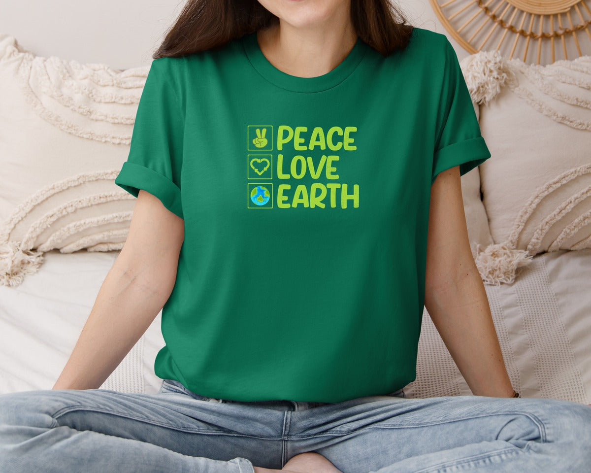 brand:Bella Canvas|color:Evergreen|Peace Love Earth T Shirt Graphic T-Shirt