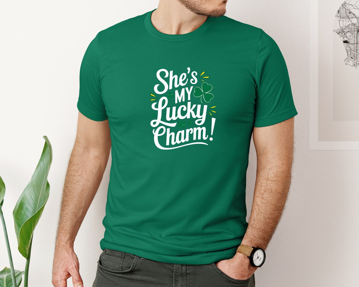 brand:Bella Canvas|color:Evergreen|Shes My Lucky Charm St Patricks Day 2 Graphic T-Shirt