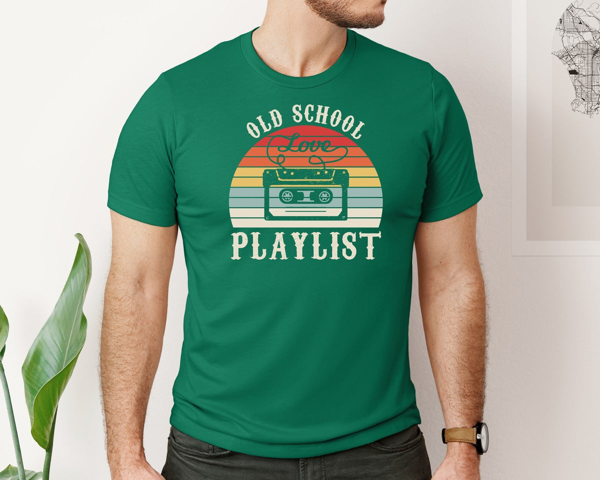 brand:Bella Canvas|color:Evergreen|Old School Playlist 70S 80S 90S T Shirts Graphic T-Shirt