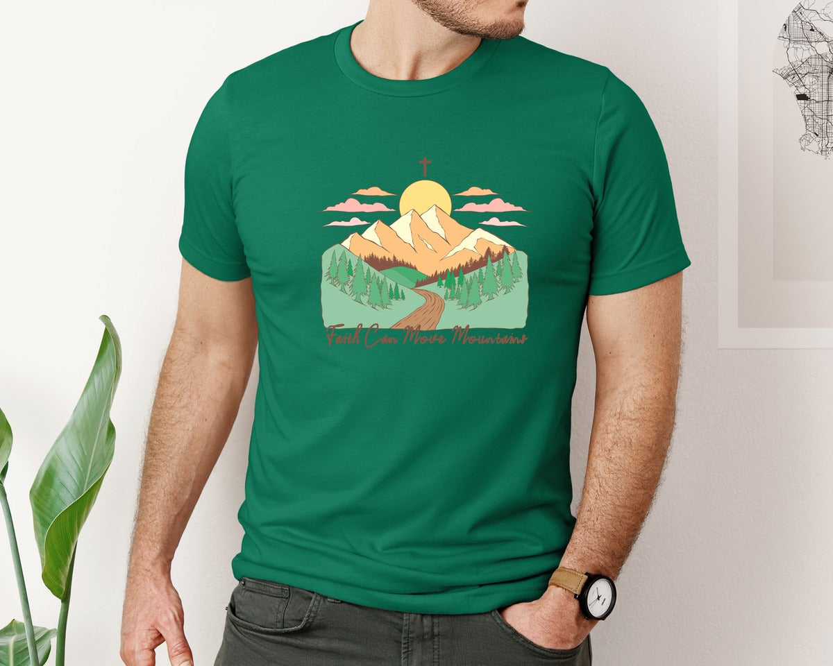 brand:Bella Canvas|color:Evergreen|Faith Can Move Mountains Christian Quote 2 Graphic T-Shirt