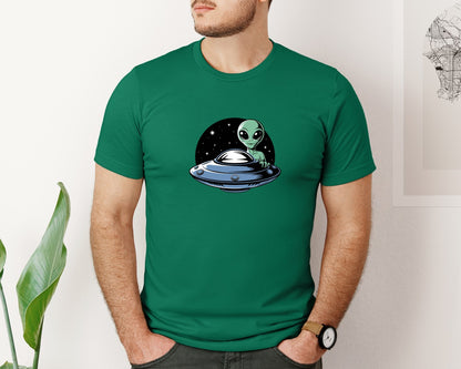 brand:Bella Canvas|color:Evergreen|Retro Vintage Ufo Alien T Shirt Design 4 Graphic T-Shirt