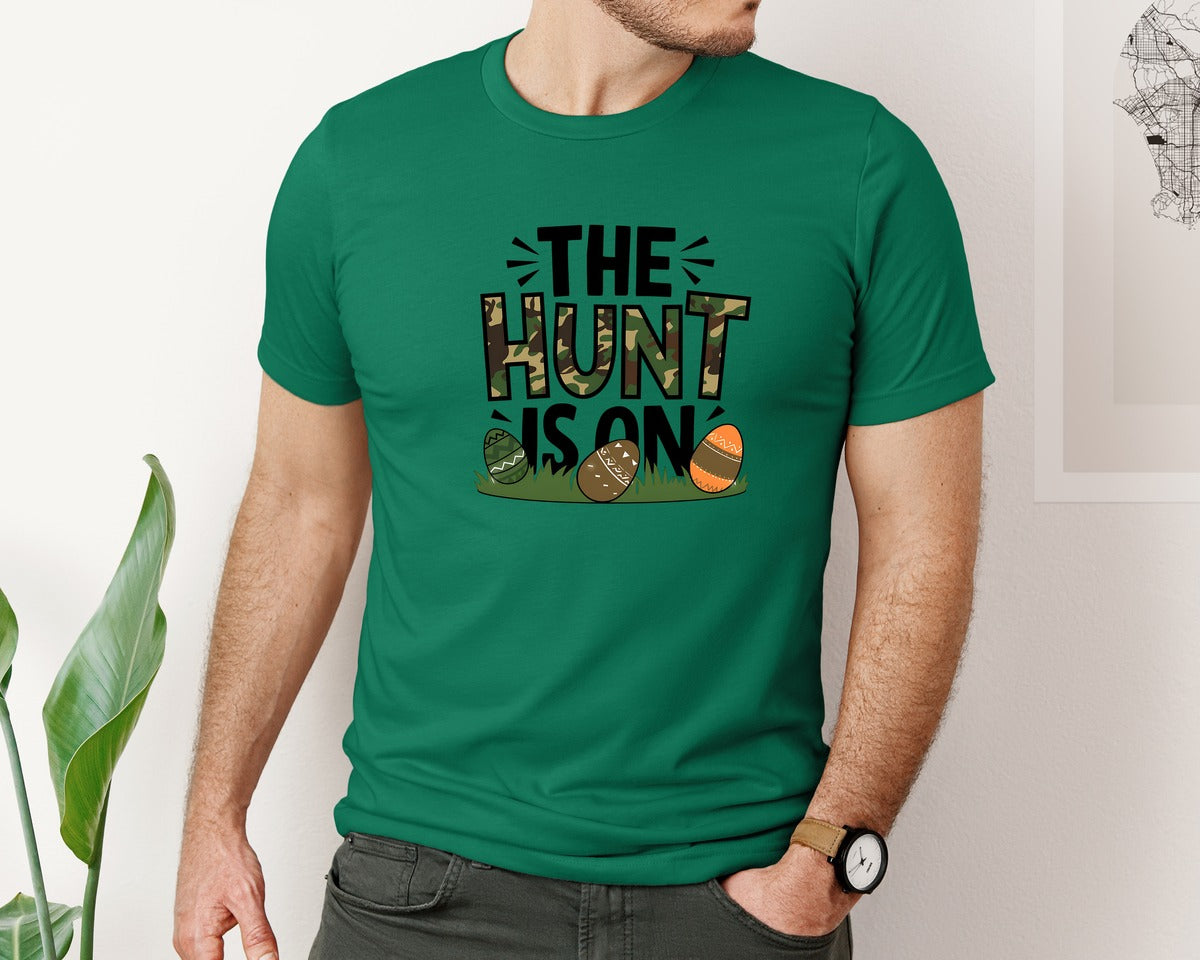 brand:Bella Canvas|color:Evergreen|The Hunt Is On Camo Easter Egg Camo Graphic T-Shirt