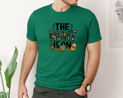 brand:Bella Canvas|color:Evergreen|The Hunt Is On Camo Easter Egg Camo Graphic T-Shirt