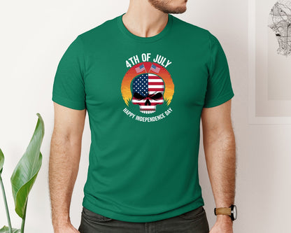 brand:Bella Canvas|color:Evergreen|4Th Of July American Skull Sunset Indepe Graphic T-Shirt