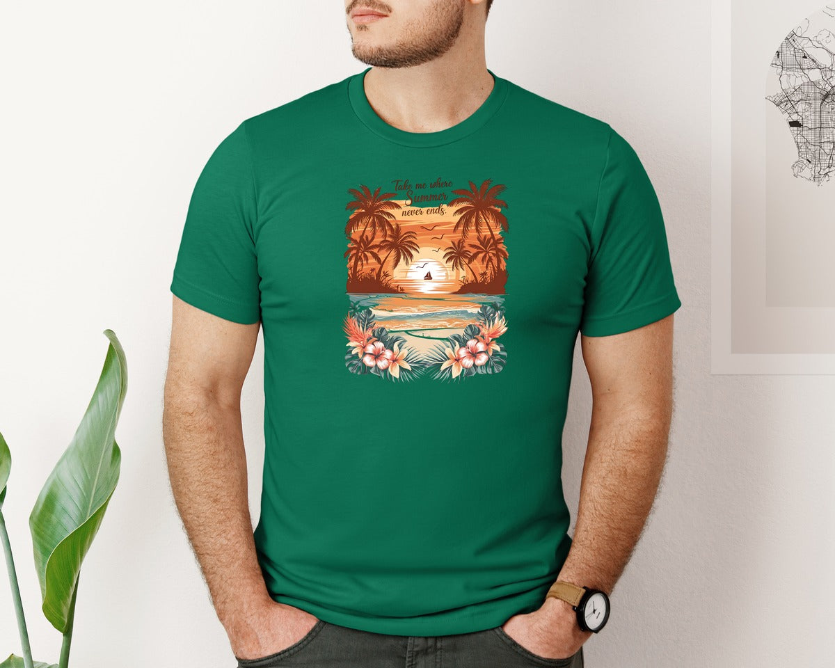brand:Bella Canvas|color:Evergreen|Vintage Summer Vacation Tropica Graphic T-Shirt