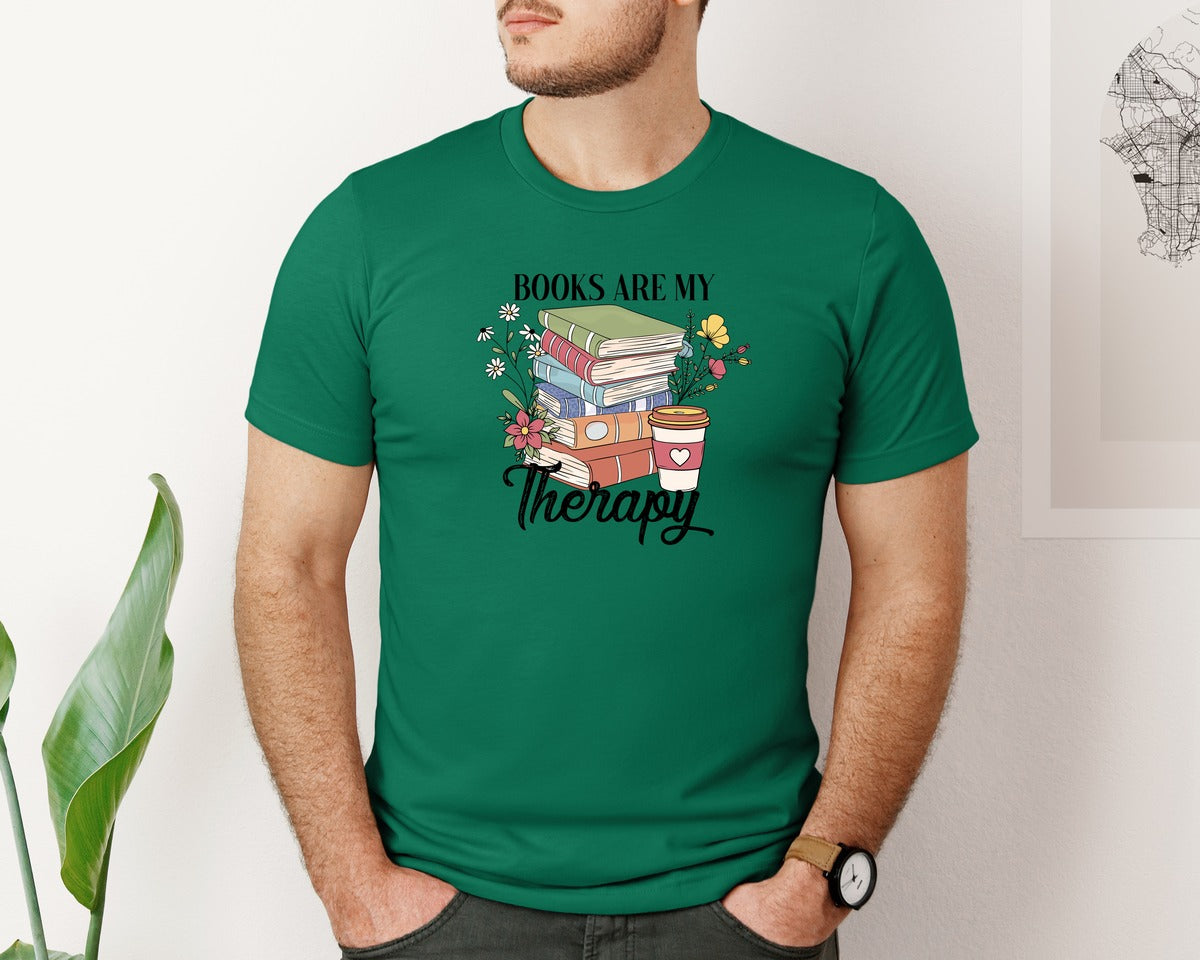 brand:Bella Canvas|color:Evergreen|Book Are My Theraphy Reading Graphic T-Shirt