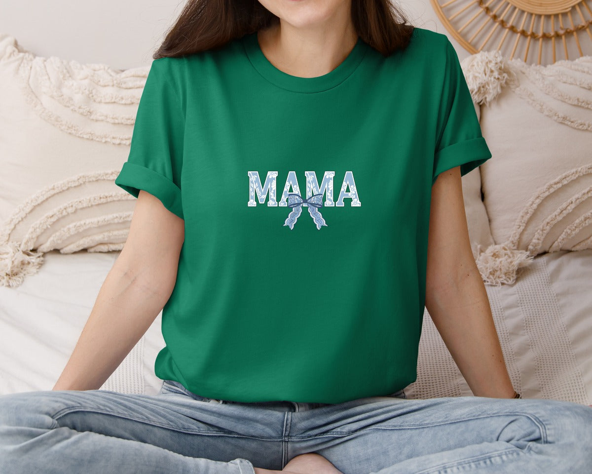 brand:Bella Canvas|color:Evergreen|Mama Floral Coquette Bow Mama Graphic T-Shirt