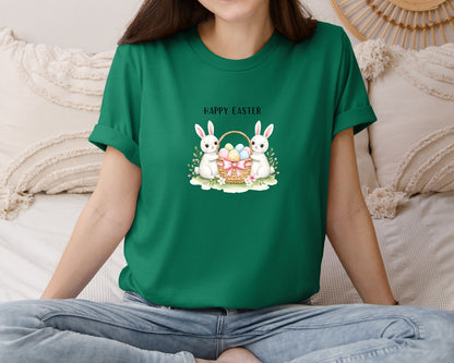 brand:Bella Canvas|color:Evergreen|Happy Easter Bunnies With Basket Cu Graphic T-Shirt