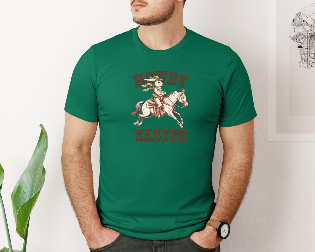 brand:Bella Canvas|color:Evergreen|Western Howdy Easter Cowboy Bunny Ostern 2 Graphic T-Shirt