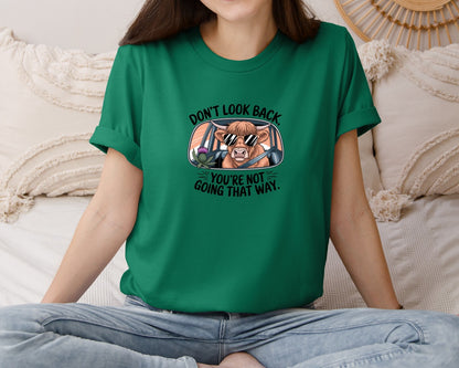 brand:Bella Canvas|color:Evergreen|Dont Look Back Highland Cow Graphic T-Shirt