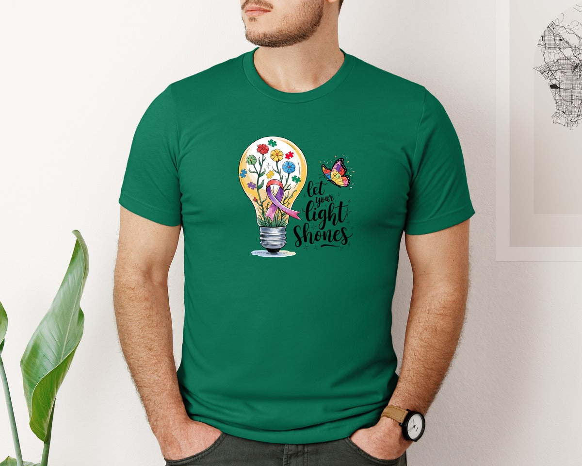 brand:Bella Canvas|color:Evergreen|Autism Awareness Let Your Light Shine Graphic T-Shirt