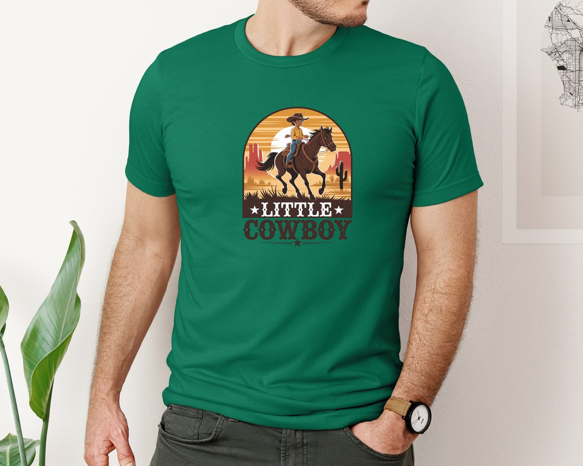 brand:Bella Canvas|color:Evergreen|Little Cowboy Western Horse Riding Graphic T-Shirt