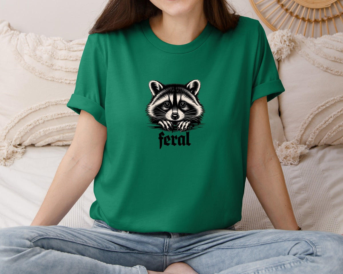 brand:Bella Canvas|color:Evergreen|Feral Raccoon Gothic Grunge Wild Graphic T-Shirt