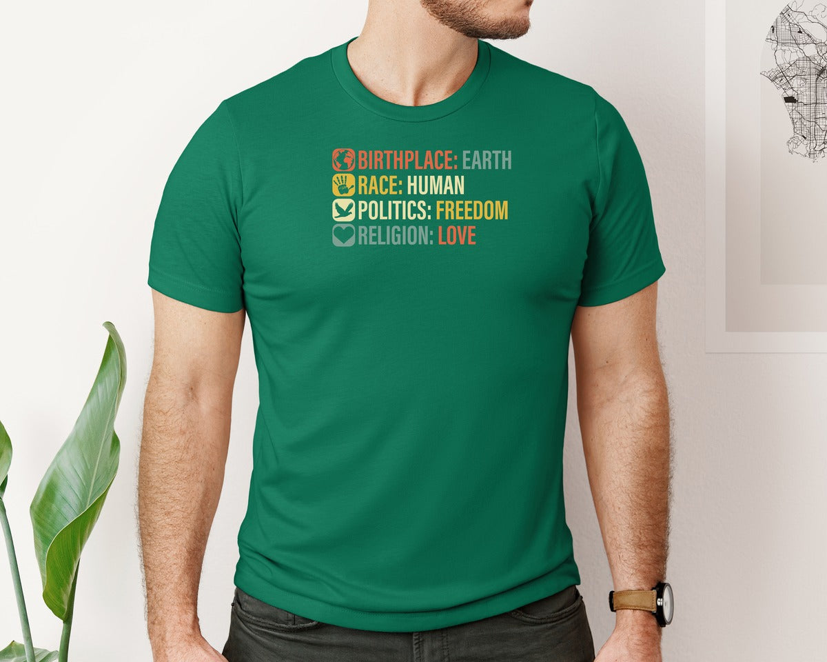 brand:Bella Canvas|color:Evergreen|Birthplace Earth Race Human Politics 4 Graphic T-Shirt