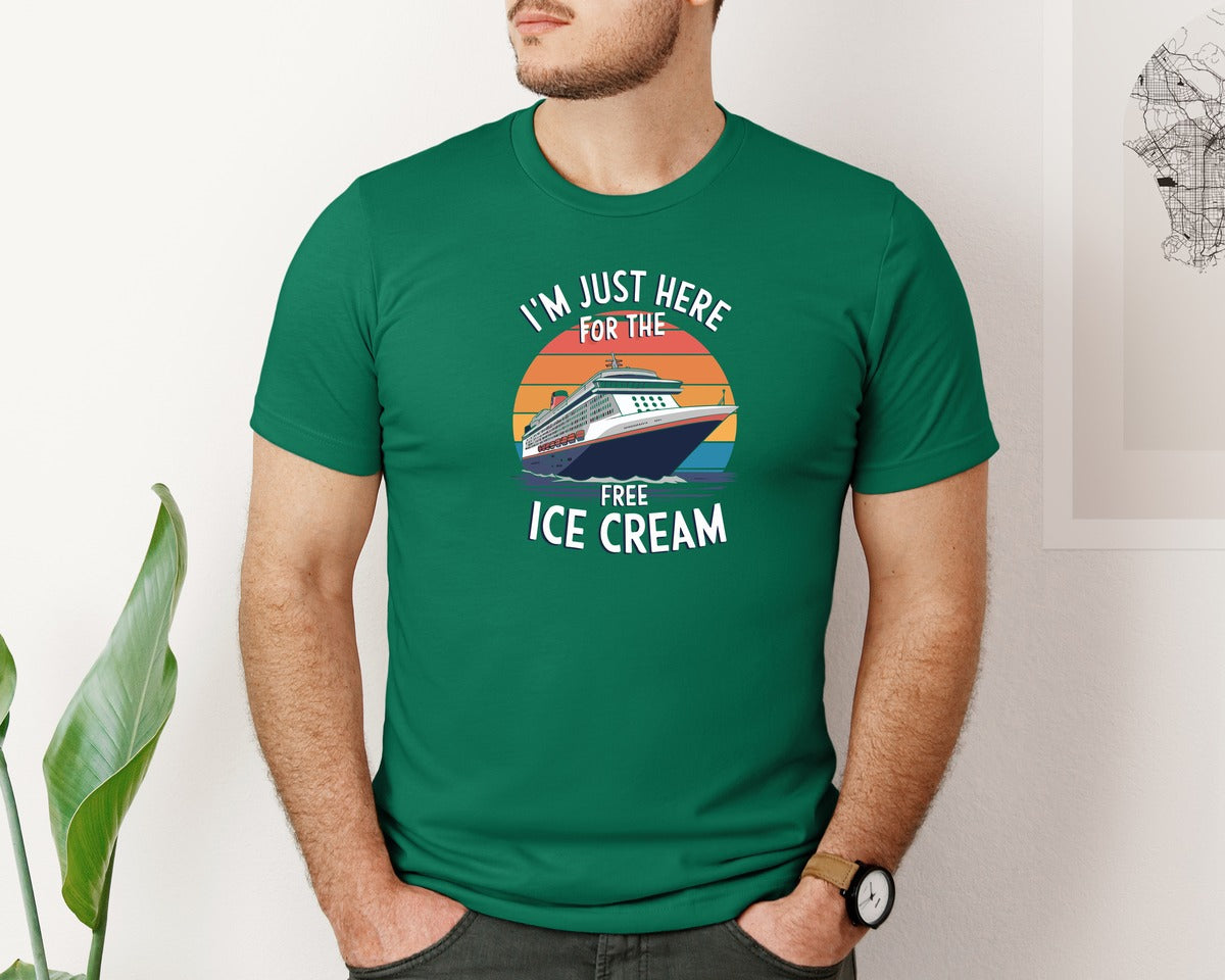 brand:Bella Canvas|color:Evergreen|Im Just Here For The Free Ice Cream 2 Graphic T-Shirt