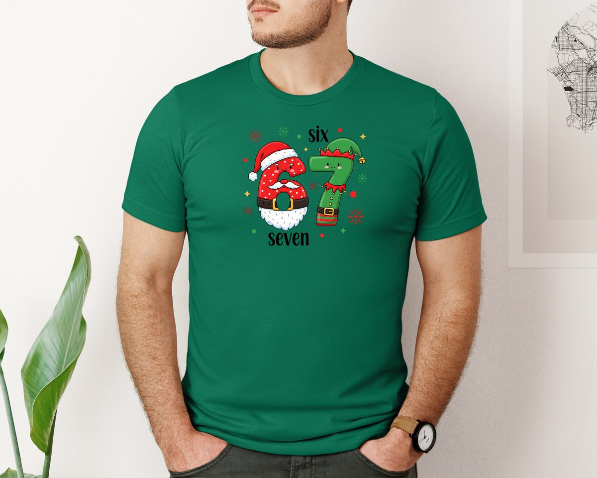 brand:Bella Canvas|color:Evergreen|67 Viral Meme Six Seven Christmas Graphic T-Shirt