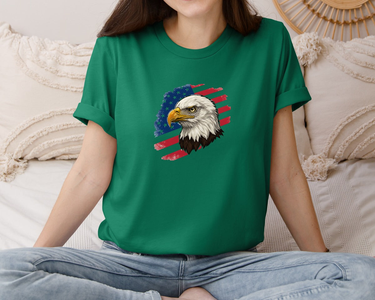 brand:Bella Canvas|color:Evergreen|American Eagle With Flag Patriotic Graphic T-Shirt